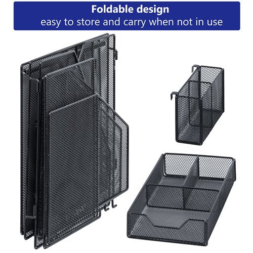 Desk Organizer, File Organizer for Desk with 2-Tier Paper Letter Tray, Drawer and 2 Pen Holder, Mesh Desktop Organization with Magazine Holder for Office Supplies