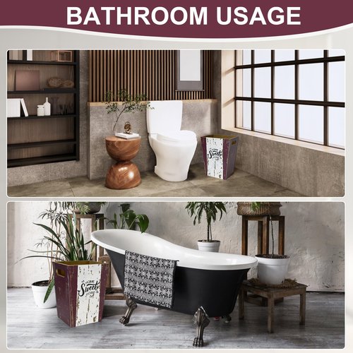 2 Pack 1.5/2.5 Gallons Bathroom Trash Can, Wood Farmhouse Rectangular Garbage Can Waste Basket Rustic Style Wooden Garbage Can Small Trash Bin for Bedroom, Kitchen, Office