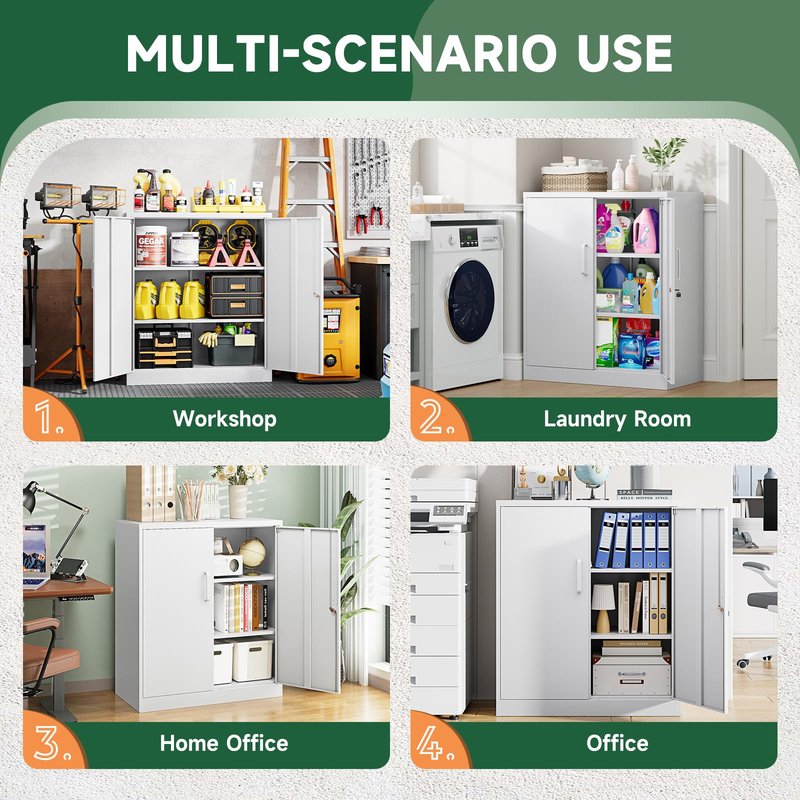 Letaya Metal Storage Cabinets with Lock, Small Locker Organizer Steel Cabinets, Adjustable Layers Shelves 2 Doors for Home, Office, Warehouse,Garage,Industrial,Employee Lockers (White-36)