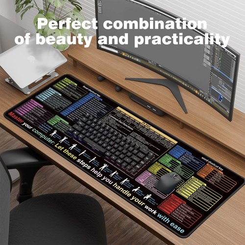 Non-Slip Office Desk Mat - Excel Efficiency Shortcuts Guide, Featuring Multiple Common Skills in Excel and Word. Also Serves as a Mouse pad and Keyboard pad (SZ-Ctr-A05, 31.5" x 11.8")