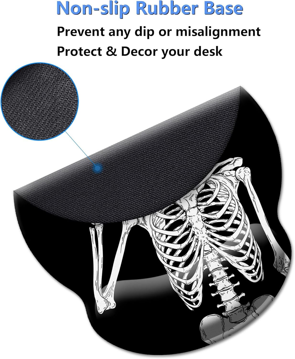 Skiennix Ergonomic Mouse Pad - Comfortable Wrist Support with Non-Slip Base | Black Human Skeleton Skull Design