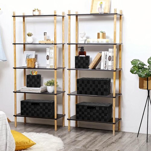 ArcaGuru Woven Polypropylene Basket Set of 8, Woven Storage Basket, Woven Strap Baskets, Woven Basket Organizer for Bedroom, Bathroom, Office, Shelf, Dresser, Kitchen, Pantry, Black
