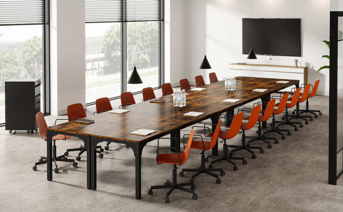 Trggivs 6.56 FT Conference Table, Super Sturdy Large Rectangle Meeting Seminar Table for 8 Person, Long Business Tables (Brown, 1PC)