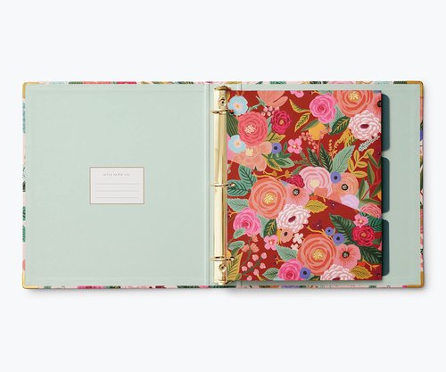 RIFLE PAPER CO. Garden Party Classic Binder - 1" Three-Ring Binder with Soft Touch Illustrated Floral Cover, Holds 175 Pages, 3 Tabbed Dividers and 6 Adhesive Labels, Reinforced Metal Corners