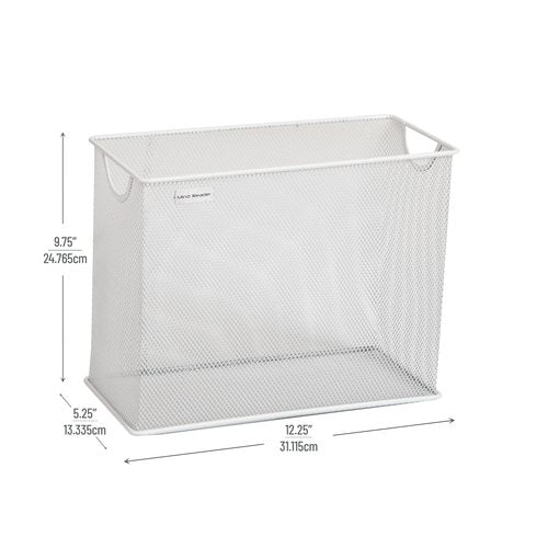 Mind Reader Vertical File Storage, Desktop Organizer, Hanging Files, Office, Metal Mesh, 12.25" L x 5.5" W x 10" H, White