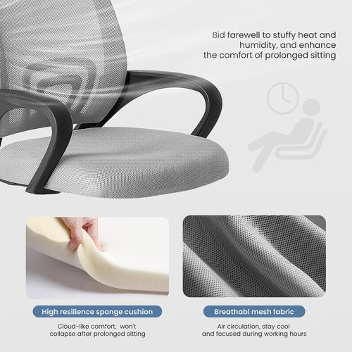 DUMOS Ergonomic Home Office Chair - Mid Back Mesh Design with Lumbar Support & Rocking Mode | Height Adjustable, Grey