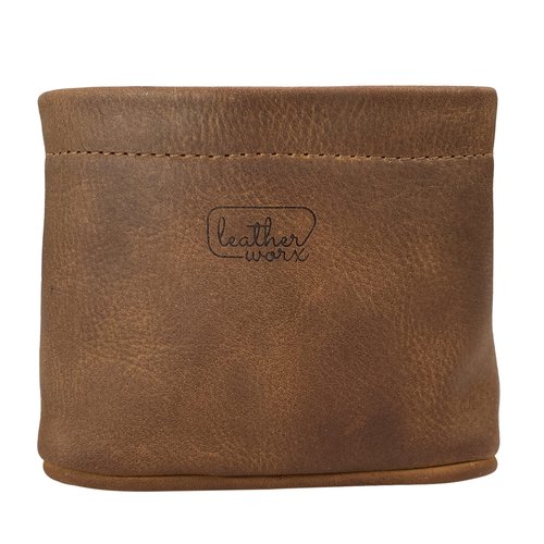 Leather Worx, Desk Organizer Bag Handmade from Full Grain Leather, Pen Holder, School & Office Supplies - Bourbon Brown