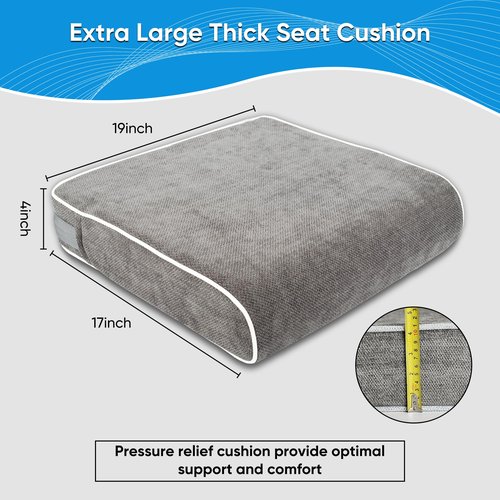Justsafe 4 Inch Thick XL Orthopedic Memory Foam Seat Cushion - Extra Large Office Chair Cushion for Back Pain, Sciatica & Tailbone Pain Relief, Non-Slip Ergonomic Car, Desk & Wheelchair Cushion