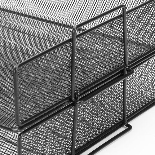 Paper Organizer for Desk, 2 Tiers Stackable Paper Tray Organizer for Desk, Standing Papers File, Black Mesh/Office File Collation