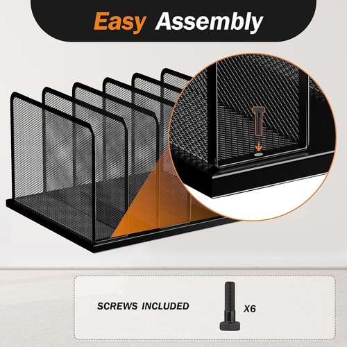 Kuntine.B Desk File Organizer 5 Sections Upright Mesh Desktop Organizer File Sorter Office Organization File Holder for Home, Office & Classroom