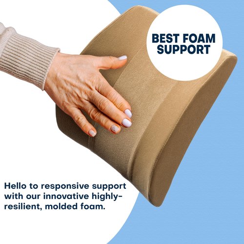 Back-Huggar Bucket Seat Thick Foam Lumbar Support Cushion: Orthopedic Relief for Car Seats & Chairs-Beige