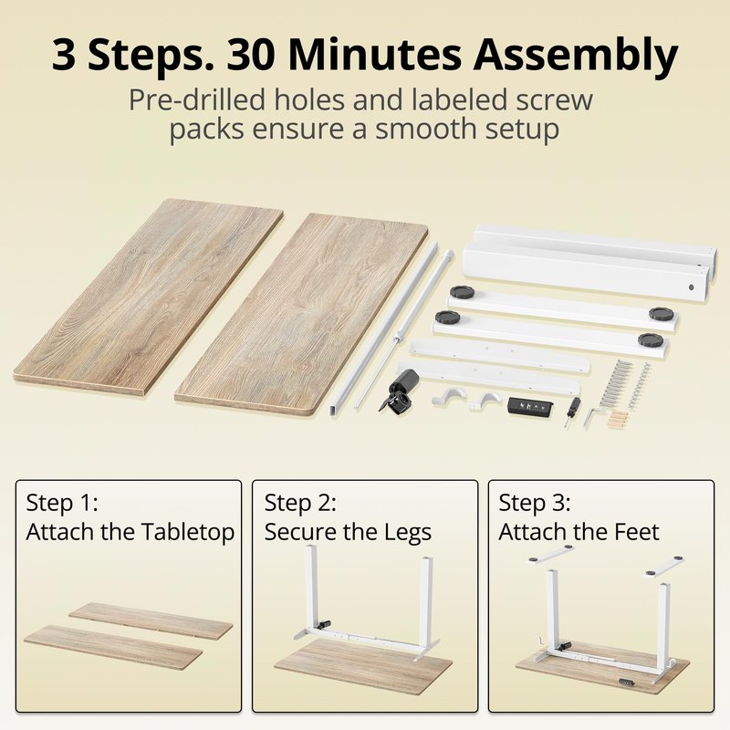 TIQLAB Electric Height Adjustable Standing Desk 47.2×23.6 inch, Sit Stand Desk for Work, Study, Memory Controller, White Frame & Maple Top Computer Workstation for Home Office