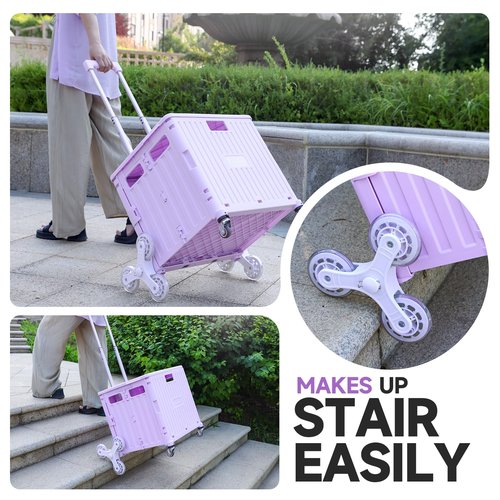 Foldable Rolling Crate for Stair Climbing : Handcart for Shopping Teacher Laundry (Lavender)