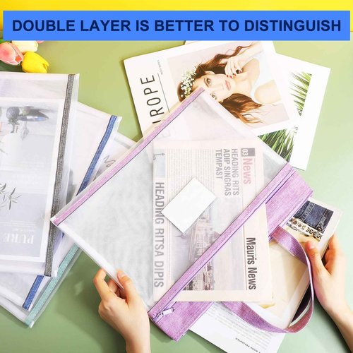 Zhehao 24 Pcs Student Book Pouches with Handle Document Bag Sew Project Bag for Quilting Mesh Zipper Pouch File Artwork Storage Organize for A4 Files, 14 x 11 Inch