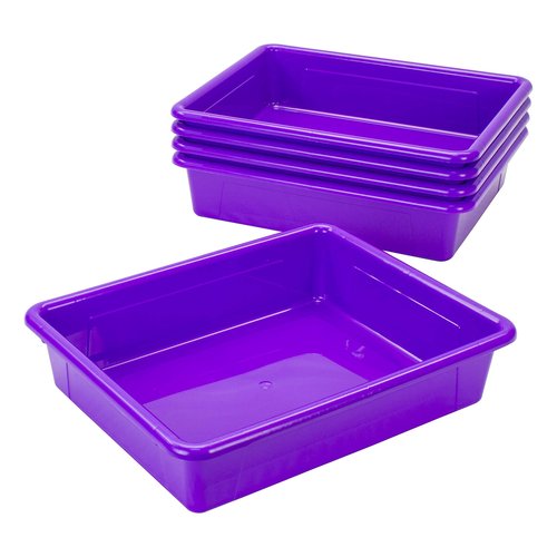 Storex Letter Size Flat Storage Tray – Organizer Bin for Classroom, Office and Home, Violet, 5-Pack (62521U05C)