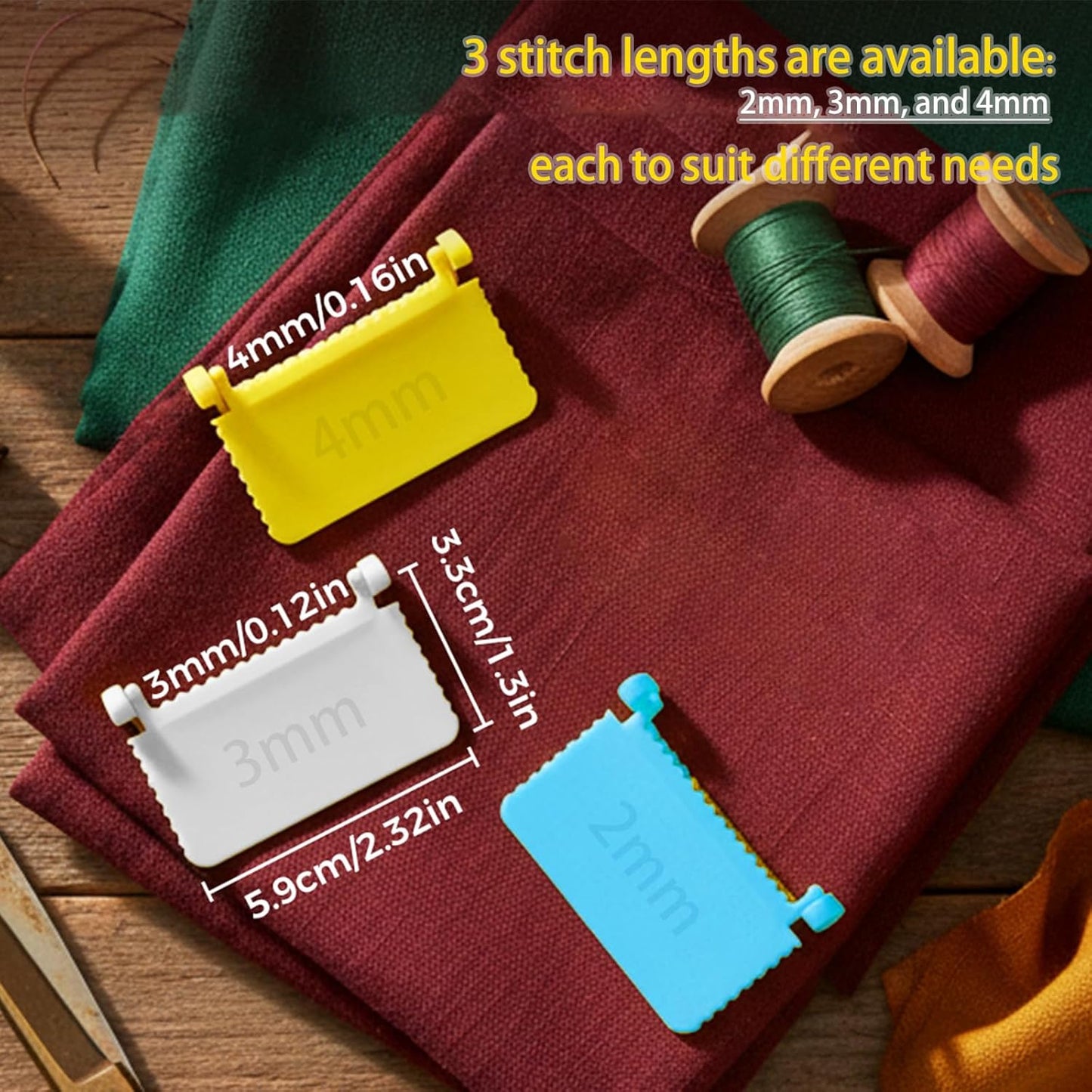 Skiennix Edge Stitch Lock & Sewing Gauge Set - 3 Pcs Clip-On Ruler for Even Stitching (2/3/4mm)