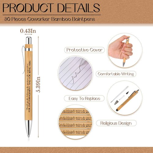 Kosiz 240 Pcs 80 Sets Christmas Employee Appreciation Gifts Bulk Inspirational Pocket Notebooks Journals Bamboo Ballpoint Pens Keychains Thank You Appreciation Gifts Bulk for Team Staff Coworkers