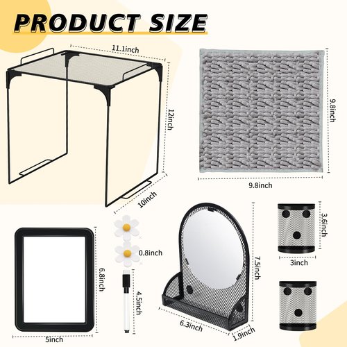Tcevily 9 Pcs Locker Organizer Kit Includes Locker Shelf Rug Magnetic Mirror Magnetic Pen Holder Magnetic Whiteboard with Marker and Nails Locker Decoration for Back to School Supplies (Black)