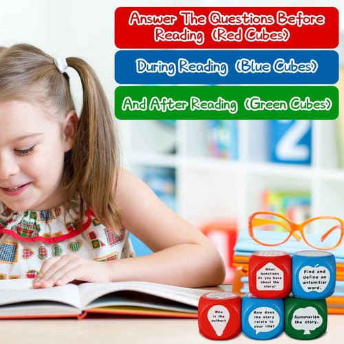 48pcs Reading Comprehension Cubes 3 Colored Language Reading Manipulatives Learning Cube Question Dice Tools for Elementary School Classroom Kids Teacher Teaching Supplies