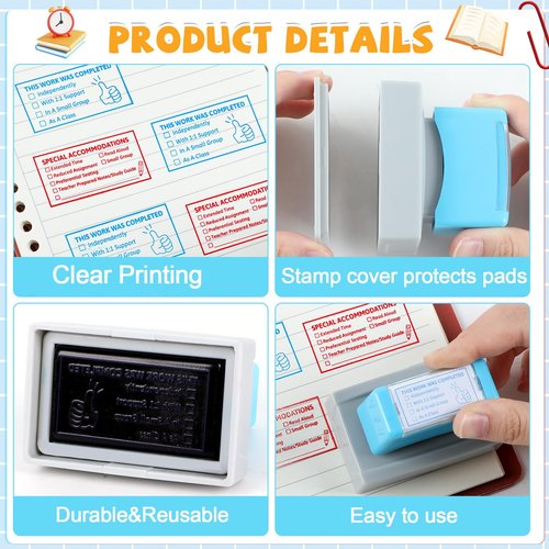 4 PCS Teacher Stamps for Classroom Self-inking Accommodations Stamp Set Completed Grading Rubber Behavior Teacher Stamps for Back to School Homework Student Dormitory First Day of School Supplies Gift