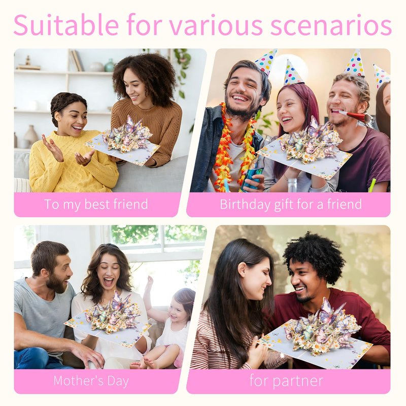 Fiamr 3D Pop Up Birthday Cards for Women -Butterfly Greeting Card, Gift for mother, wife, mom, friend, Girlfriend and sisters For Birthday, anniversary, Thinking of you, Get well - with notes and envelopes