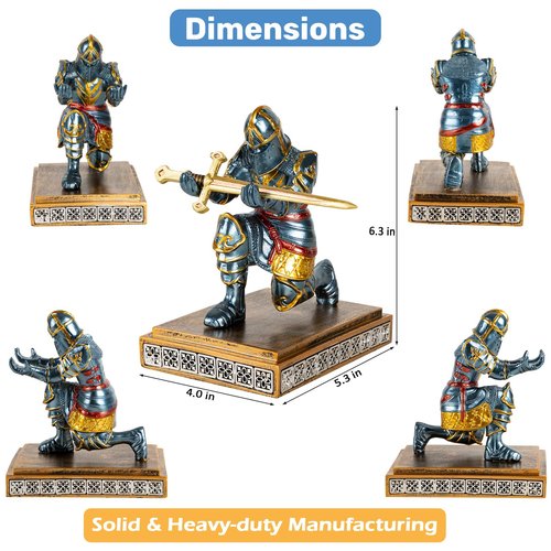 Akulgaci Medieval Knight Pen Holder with Sword, Kneeling King's Guard Warrior Pencil Stand Office Accessories Cool Fancy Desk Decor Gift for Men Father Husband Grandfather Boyfriend Boss Him