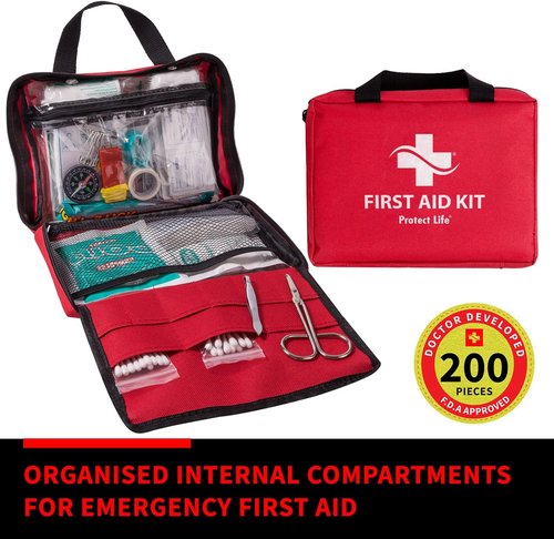 Protect Life First Aid Kit - Comprehensive Emergency Medical Supplies for Office & School | 200 Pieces