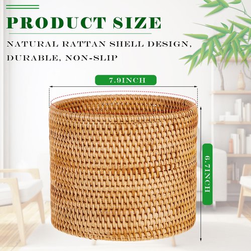 Ziliny 2 Pcs Small Rattan Trash Can Woven Trash Can Handmade Wicker Bathroom Trash Can Cylinder Wicker Waste Basket for Bathroom Home Bedroom Kitchen Storage Office Desktop Essential