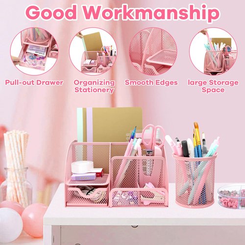 12Pcs Pink Office Desk Accessories Supplies, Desk Organizers and Accessories with Pen Holder, Clips Set,Tape Holder, Stapler for School Home Office Supplies Gift for Women