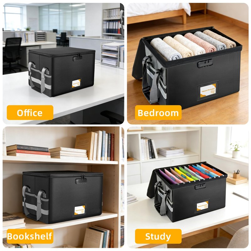 Large Next of Kin Box Organizer with Smart Labels, Fireproof Foldable File Organizer with Combination Lock, 10 Hanging Files and 20 Category Labels for Label Documents(15.7"L×12.2"W×10.6"H)