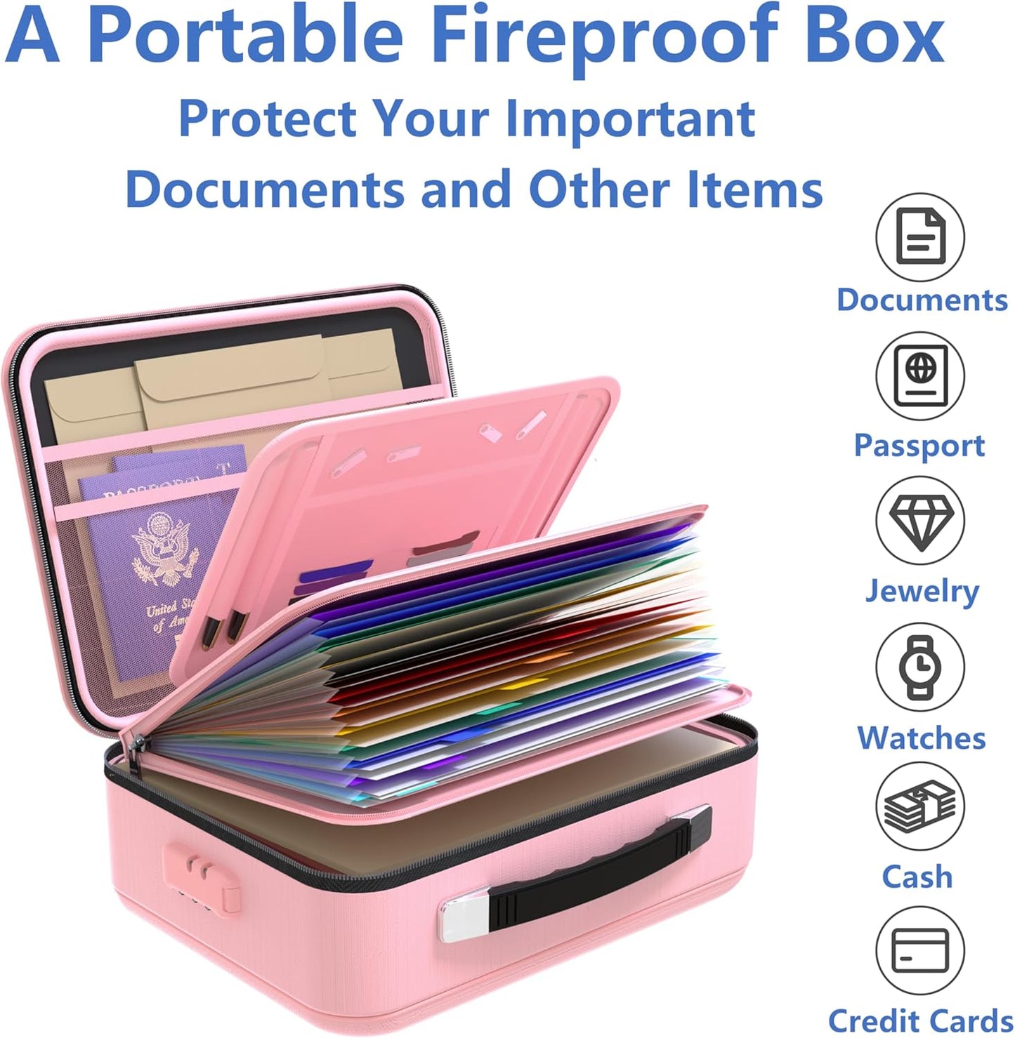 TIGERKING Fireproof Document Box - Durable File Safe with Combination Lock & Waterproof Design | Grey