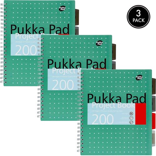 Pukka Pad 5 Subject Spiral Notebook 3-Pack - 200 Pages, 100 Sheets of 80GSM Paper with Repositionable Dividers & Perforated Edges, Office Planning & Organization - US Letter 8.5 X 11, Green Metallic
