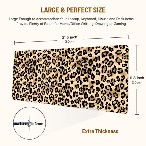 Stanoha Mousepad Desk Mat Gaming Large Keyboard Cute Office Desktop Computer Laptop XXL Long Big Kawaii Aesthetic Girly Pretty Design Women Girl Gamer Oversized Wide 30x12'' Mousepad, Leopard