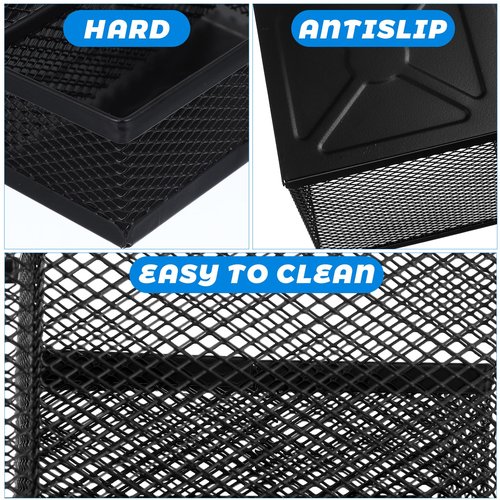 mekueeex Mesh Pen Pencil Holder Note Holders Desk Organizer, 3 Compartment Wire Desktop Pen Pencil Cup Caddy Office Supplies Accessories for Home Office School, Black(4 Pack)