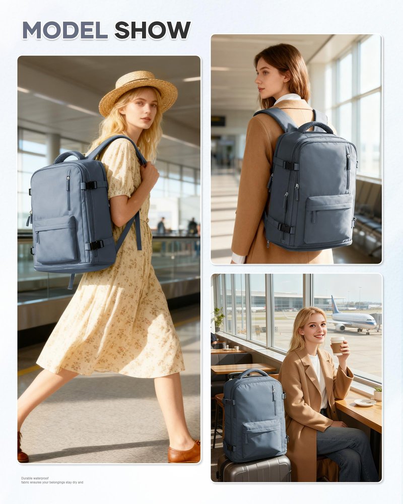 Large Travel Backpack Women Carry On Hiking Backpack Waterproof Outdoor Sports Casual Daypack Personal item Travel Bag Airplane Essentials Spirit Airline Flight Approved Shoes Compartment Jewel Blue