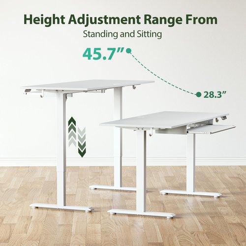 Agilestic Height Adjustable Desk with Keyboard Tray, 55 x 24 Inches Electric Standing Desk, Stand up Computer Table with Memory Preset, White