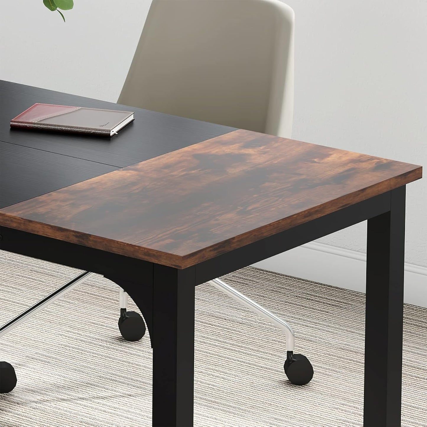 Tribesigns Conference Table - 63" W x 31.5" D Rustic Brown/Black Boardroom Desk for Office Meetings