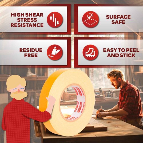 XFasten Double Sided Woodworking Tape 2.5 Inches x 90 Feet (6-Pack), Residue-Free Double Sided Tape for Wood Template, MDF, Metal, Edge Banding, Routing, Anchoring, Strong Adhesion but Surface-Safe