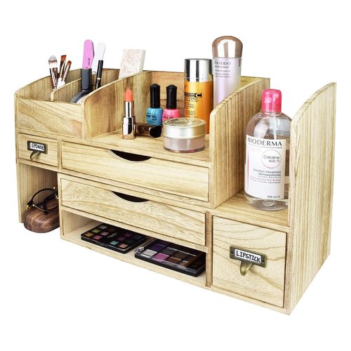 Ikee Design Large Extendable Wooden Desktop Organizer For Office Supplies, Storage Shelf Rack Book Shelf, Stationary Compartment Holder, Back to School, 17 1/4 W x 7 1/2 D x 12 H in