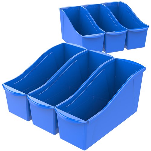 Storex Interlocking Plastic Book Bin Organizer for Home Office Classroom Blue 6-Pack 71101U06C and Green 6-Pack 71104U06C