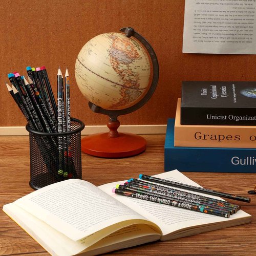 Frienda 200 Pcs Bulk Reading Rocks Wooden Incentives Pencils for Kids Fun Pencil with Eraser for Kids Assorted Style Black Reading Novelty Classroom Student Reward Gift Party Favors