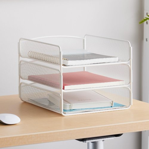 Safco Onyx Desk Organizer, 3 Trays, Office and Classroom Mailbox, Paper and Mail Sorter, Steel Mesh, White