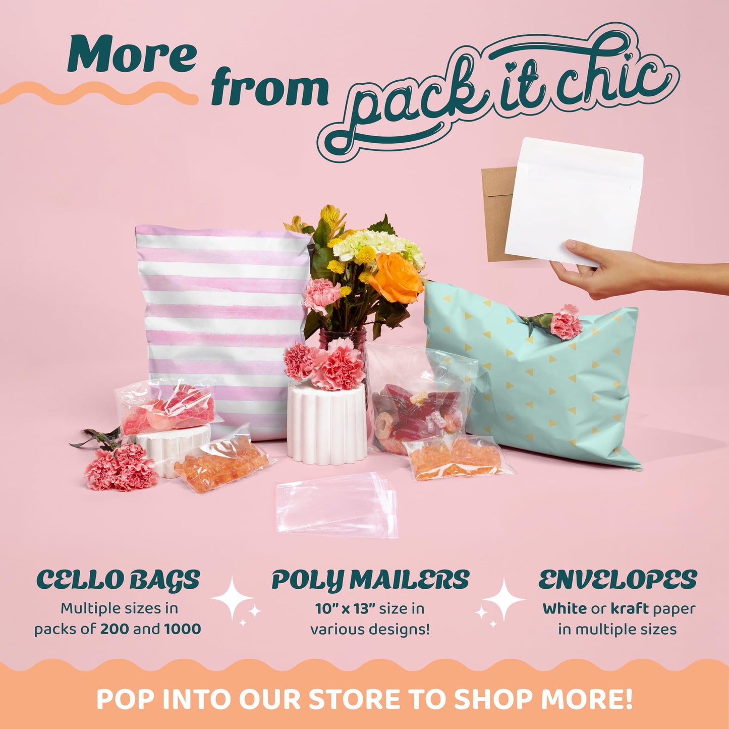 Pack It Chic - 9” X 12” Self Sealing Cellophane Bags (200 Pack) - Resealable Adhesive Clear Bags for Gifts, 9X12 Photos, Prints, Envelopes, Letter Sized Documents