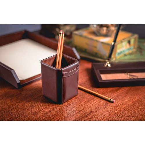 Dacasso Leather Pencil Cup - Luxury Cup Storage for Pens, Pencils, & Office Accessories - Elegant Pen Organizer & Executive Desk Decor - (Chocolate Brown)