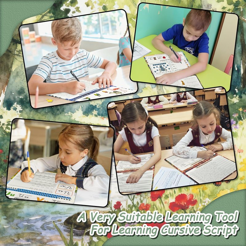 COARVXA 4 Pack Cursive Handwriting Workbook,Magic Grooved Writing Practice Books,Reusable Handwriting Practice Books,Cursive Kickoff Student Workbook for Kids Ages 5-12, Writing Without Tears