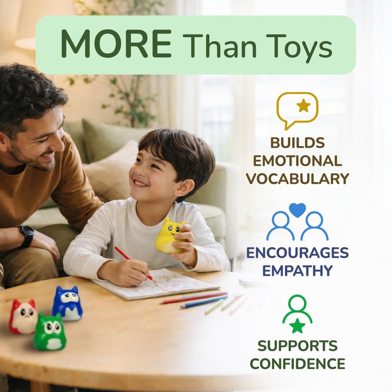 Mood Dudes - Emotions & Feelings Play Therapy Toys for Kids Age 3+ – Calming Corner Items & Calm Down Corner Supplies, Emotional Regulation Tools for Kids (Happy, Sad, Angry, Afraid)