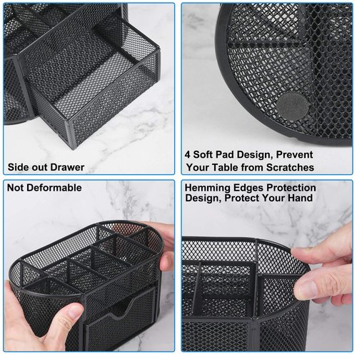 YAHENLI Desk Organizer with 9 Compartments, Mesh Office Organization for Scissors, Post-it, Sticky notes, Pen Holder, Metal Office Desk Organizers and Accessories
