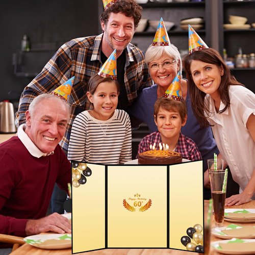 Kangmagitok Black Gold PU Leather Happy 60th Birthday Party Decorations Card Guest Book Ideas Supplies for Women Men to Sign Cheers to 60 Years Old Funny Table Decor Favors Banner her him