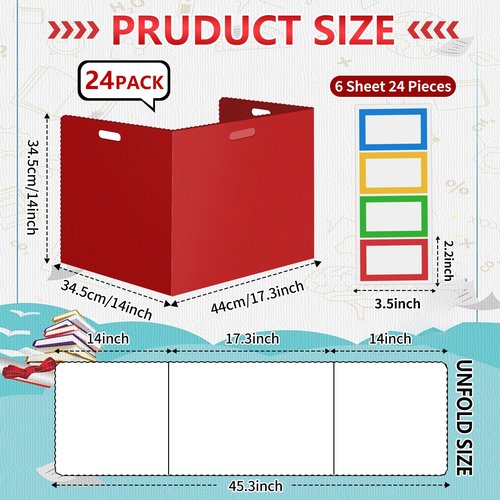 24 Pcs Desk Dividers for Students 14 × 17.5 × 14 Inch Plastic Waterproof Privacy Folders Shields Test Dividers with Red Classroom Privacy Boards for School Study Teacher Supplies(Red)