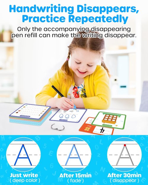 D-FantiX Magic Grooved Writing Practice for Kids Age 3-5, Reusable Grooved Handwriting Practice for Kids 5-7, Number Letter Tracing Practice Cards for Kids Kindergarten Preschool Learning Activities
